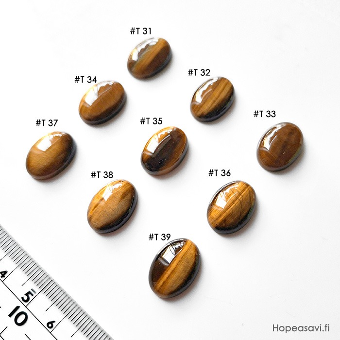 Tiikerinsilm�, py�r�hiottu kapussi, soikea, 18x13mm, kuvassa T34, laadukas valikoitu korukivi, 1 kpl