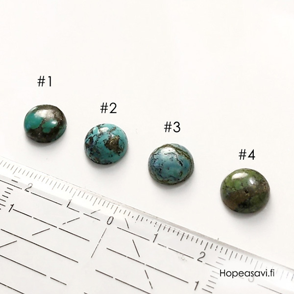 Turkoosi, *Uniikki kivi* kuvassa #3, pyrhiottu kapussi, v/t, ympyr, 10mm, 1kpl