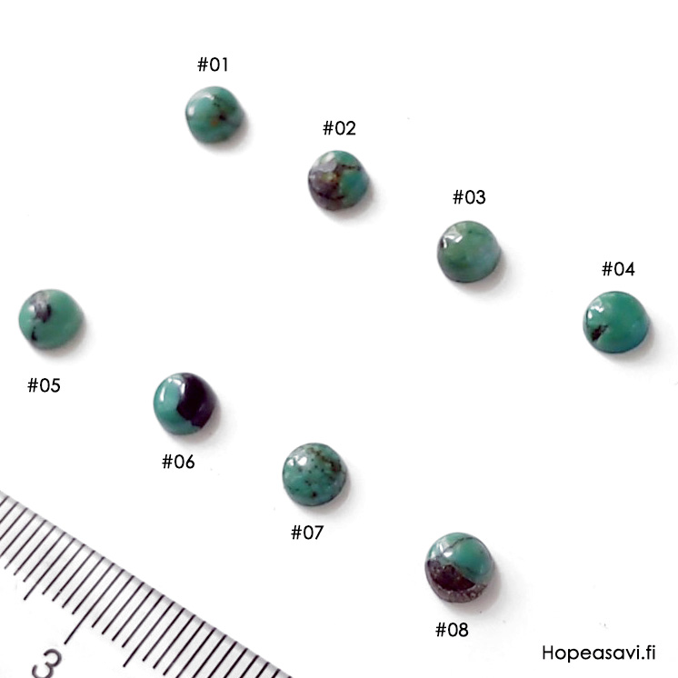 Turkoosi, py�r�hiottu kapussi, v/t, ympyr�, 5mm, kuvassa T5-04, 1kpl