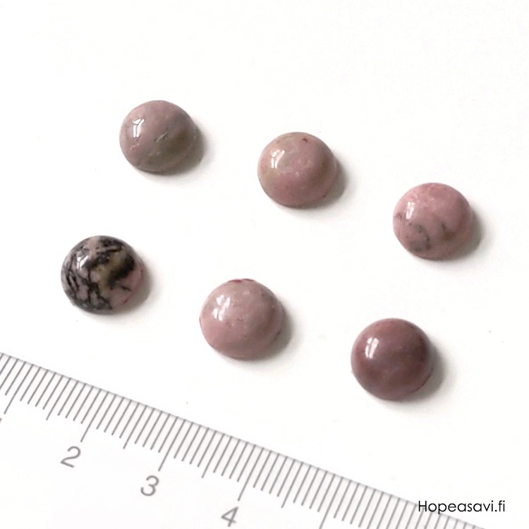 Rodoniitti, py�r�hiottu kapussi, ympyr� 10mm, tasainen tausta, kuvassa #103, uniikki kivi