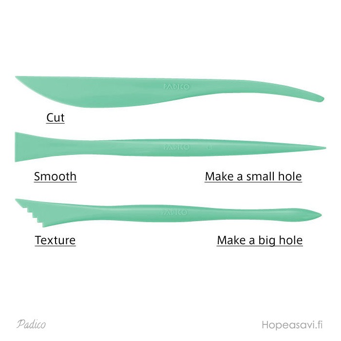  *Uutuus* Lastasetti muotoiluun, teksturointiin ja leikkaukseen, 3 kaksip�ist� muoviastaa, pituus 16cm