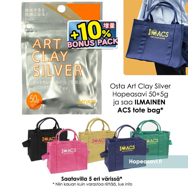 *Kanta-asiakastarjous* Art Clay Silver -hopeasavi, 50g +10% Bonus (25+25+5gr = 55gr) + ilmainen TOTE bag *Lue info*