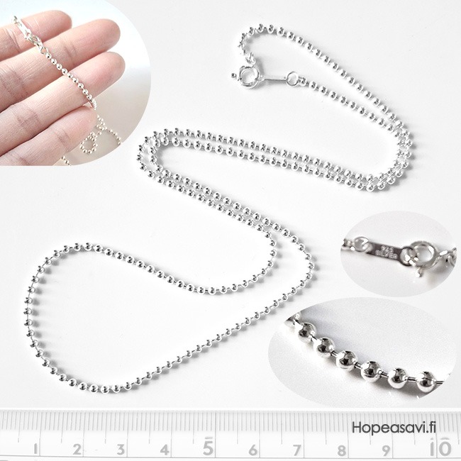 Hopeaketju, pieni� pallohelmi� (2.0mm), sterling hopea 925, jousilukko, pituus 50cm