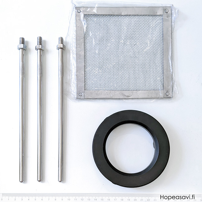 Juotostalusta, kolmijalka, korkeus 22cm ja juotosverkko (vahvistetut reunat) 15x15cm