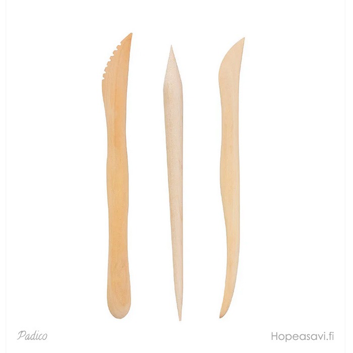  *Uutuus* Lastasetti muotoiluun, teksturointiin ja leikkaukseen, 3 puulastaa, pituus 16cm