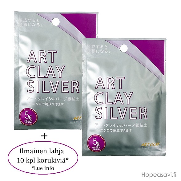    *Uutuustarjous + Lahja* Art Clay Silver -hopeasavi, 5g, TUPLAPAKKAUS 2x5g + 10kpl korukivi� *Lue info