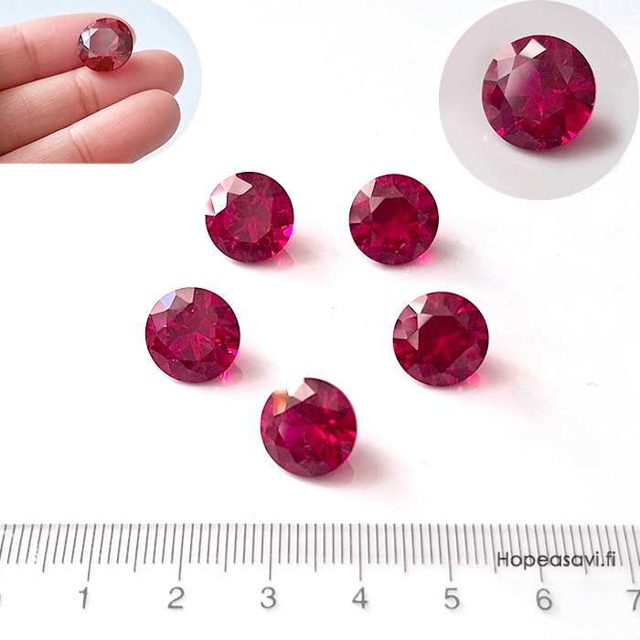 Synteettinen Rubiini, tumma pinkki, py�re�, 10mm, 1kpl (Polttoa ei testattu)