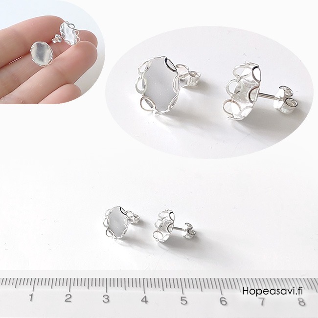   *Er�* Korvatappi ja vastaosa, hopea 925, 10x8mm paikka koristeelle, Filigraanireuna, 1 pari (2kpl) ja vastaosat