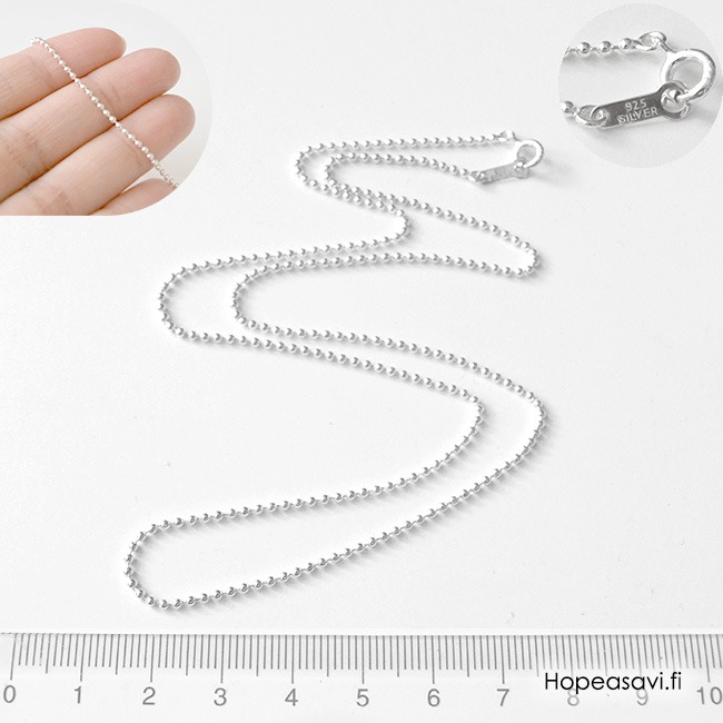 Hopeaketju, pieni� pallohelmi� (1.5mm), sterling hopea 925, jousilukko, pituus 50cm