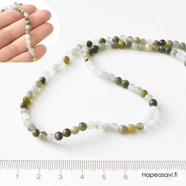   *Uutuus* Kivihelmi, Jaspisi, vihre� ja kuultava, koko 4-5mm, noin 90 kpl (35cm)
