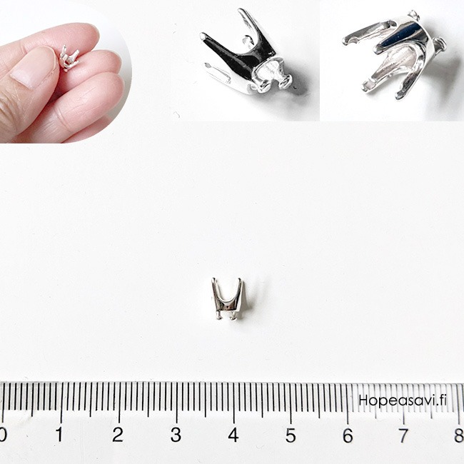   *Uutuus* Kruunuistukka, hopea 980, py�re�lle kivelle, 6mm, 4 haaraketta, haarakkeissa kolot, 1kpl