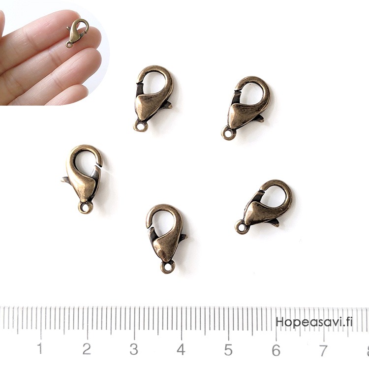 Lukko, papukaijalukko, kullattua messinki�, patinoitu (pronssis�vy), 13x8mm, silmukka, 1kpl