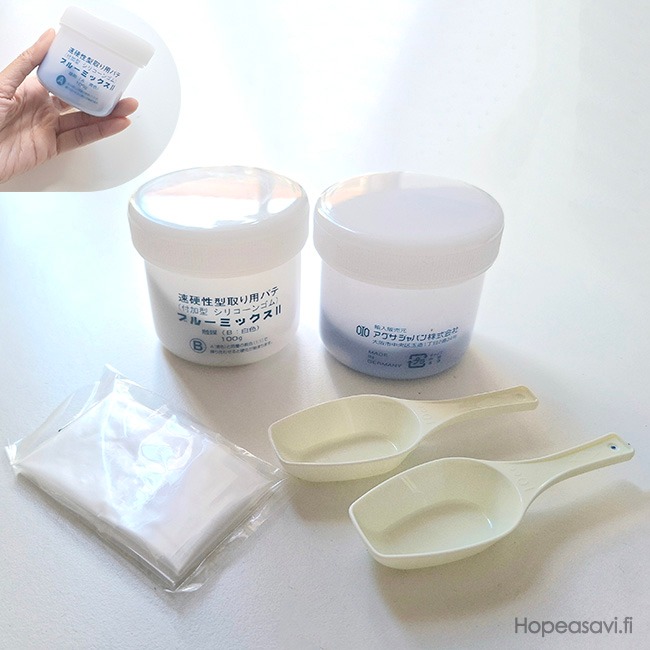 Muottimateriaali, silikonimassa, pehme� ja miellytt�v� k�ytt��, kaksikomponenttinen (100g+100g), askartelut�ihin