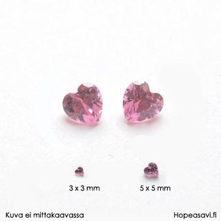 Kuutiollinen zirkonia, Pinkki, sydmen muotoinen, 5x5 mm, 1kpl