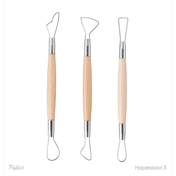  *Uutuus* Lastasetti muotoiluun, 3 kaksip�ist� silmukkarautaa saven muotoiluun, pituus 15cm