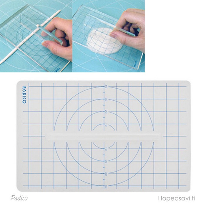Kaulin, tasokaulin, 14x9cm, mittaruudukko, yksi kahva, esim tasapaksujen osien ja sormusnauhojen tekoon metallisavista