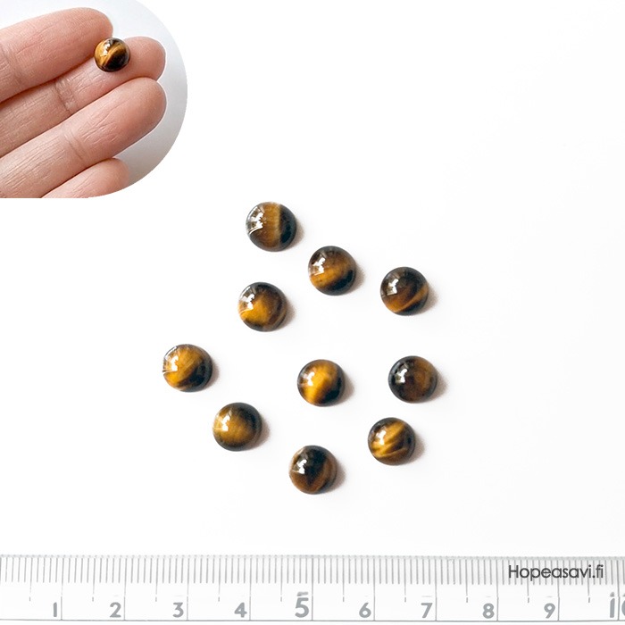  *Uutuus* Tiikerinsilm�, aito luonnonkivi, py�r�hiottu kapussi, py�re� 8mm, 1kpl
